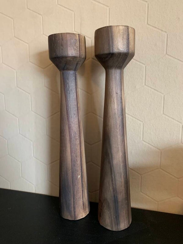 Mango houten kandelaren | 2 stuks