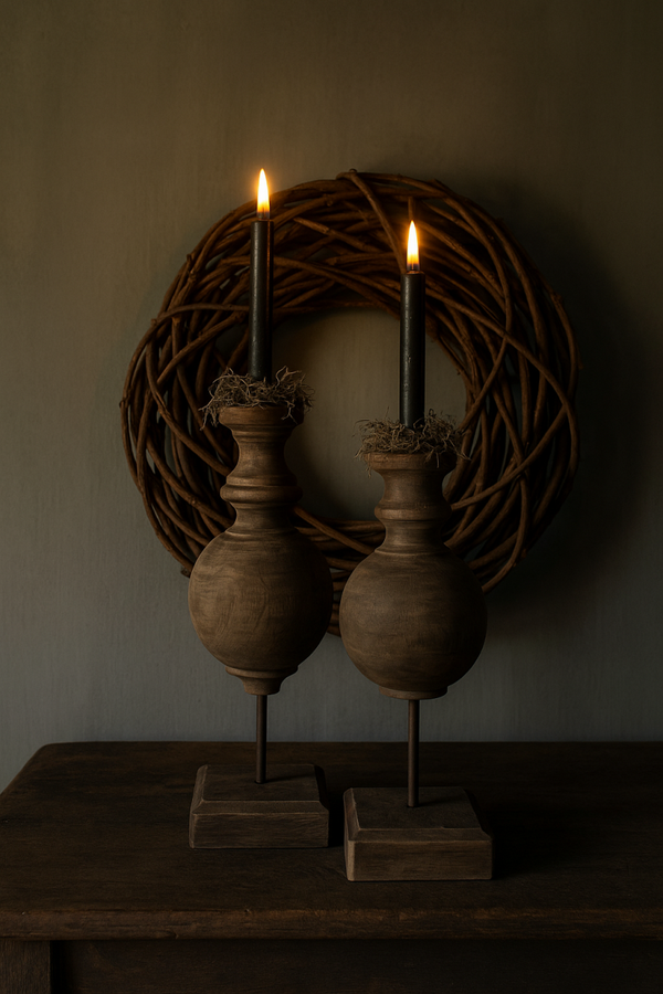 Houten bol kandelaren | 9x28cm inc gratis tillandsia