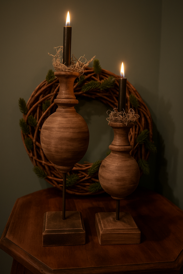 Hoge & lage bol kandelaar 8x29cm & 9x38cm | inc tillandsia