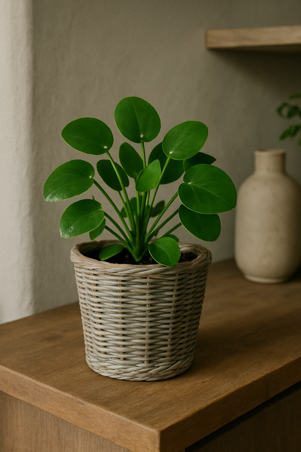 Stenen rieten bloempot mandje / 13cm x 9cm