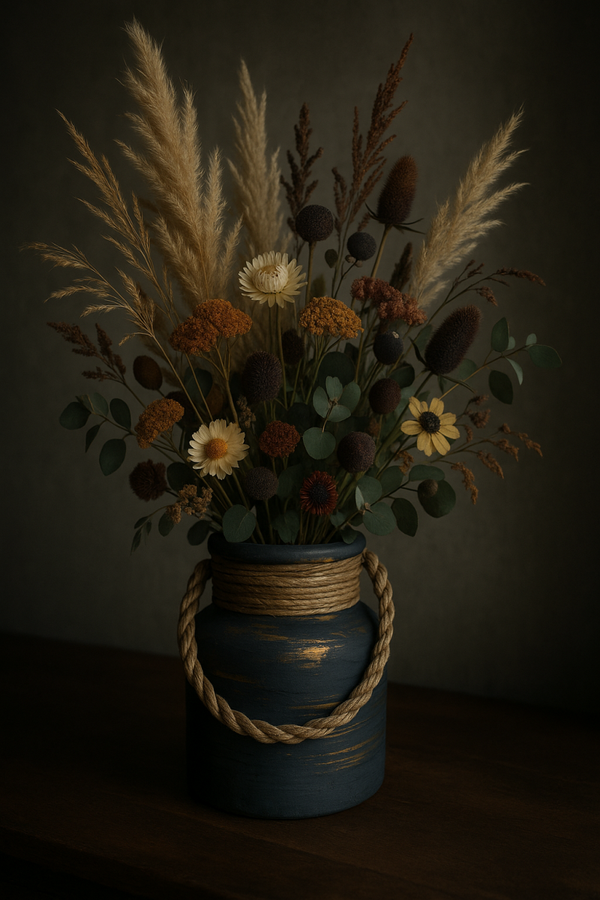 Glazen vaas ex bloemen / oude look  / 20cm - 13cm