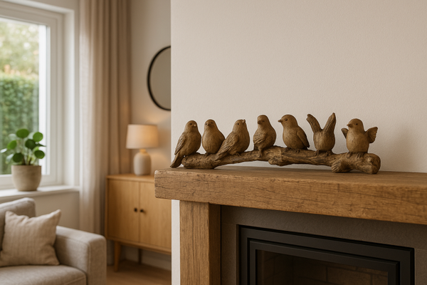 7 vogeltjes op stam - steen - 27cm