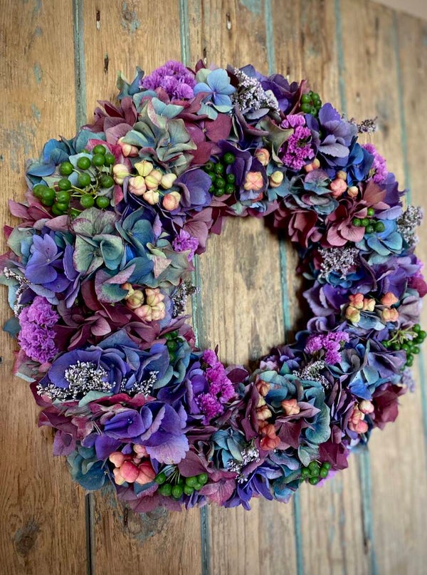 Hortensiakrans 35cm - paars/blauw/roze