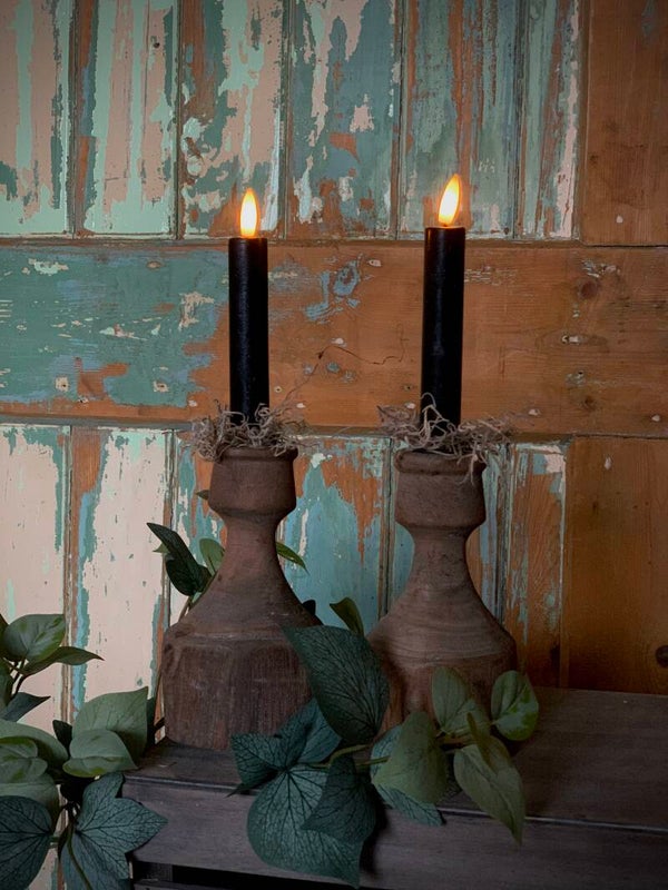 Houten kandelaren set van twee | 9x9x16cm