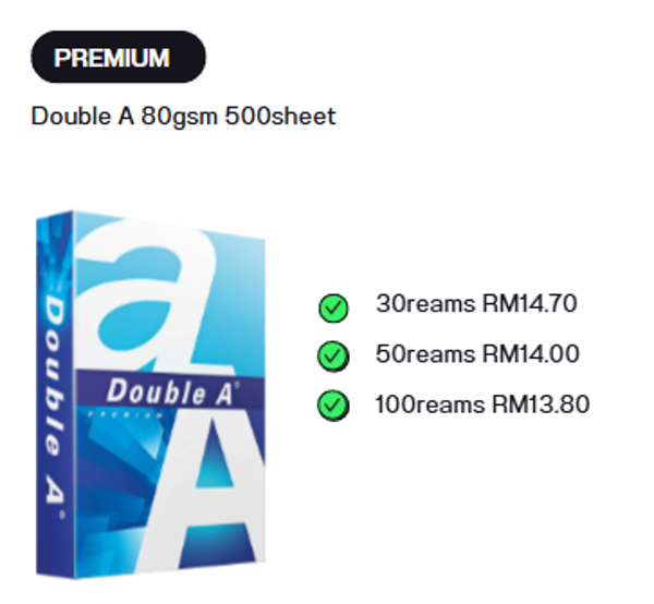 DOUBLE A 80GSM 500SHEET (A4) (WHATSAPP TO ORDER)