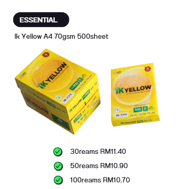 IK YELLOW A4 70GSM 500SHEET (WHATSAPP TO ORDER)