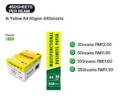 IK YELLOW A4 80GSM 450SHEETS