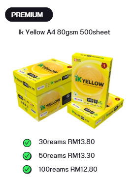 IK YELLOW A4 80GSM 500SHEET (WHATSAPP TO ORDER)