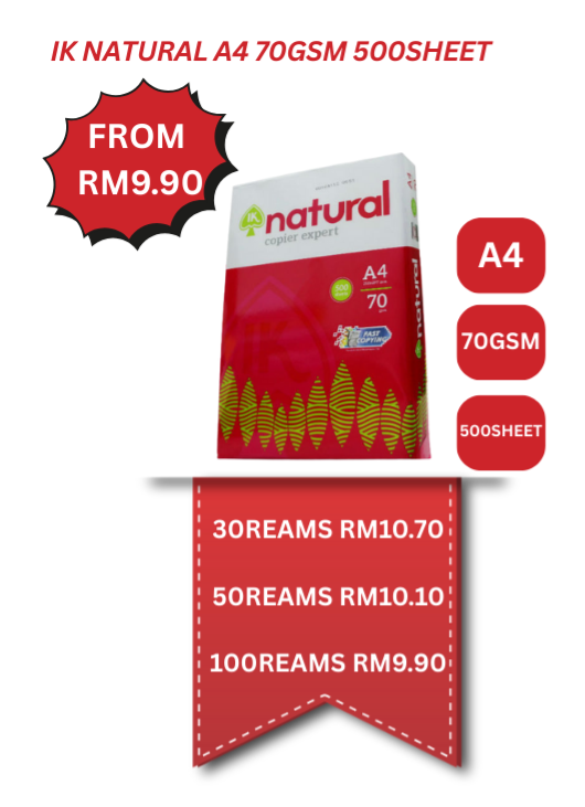 IK NATURAL A4 70GSM 500SHEET (WHATSAPP TO ORDER)