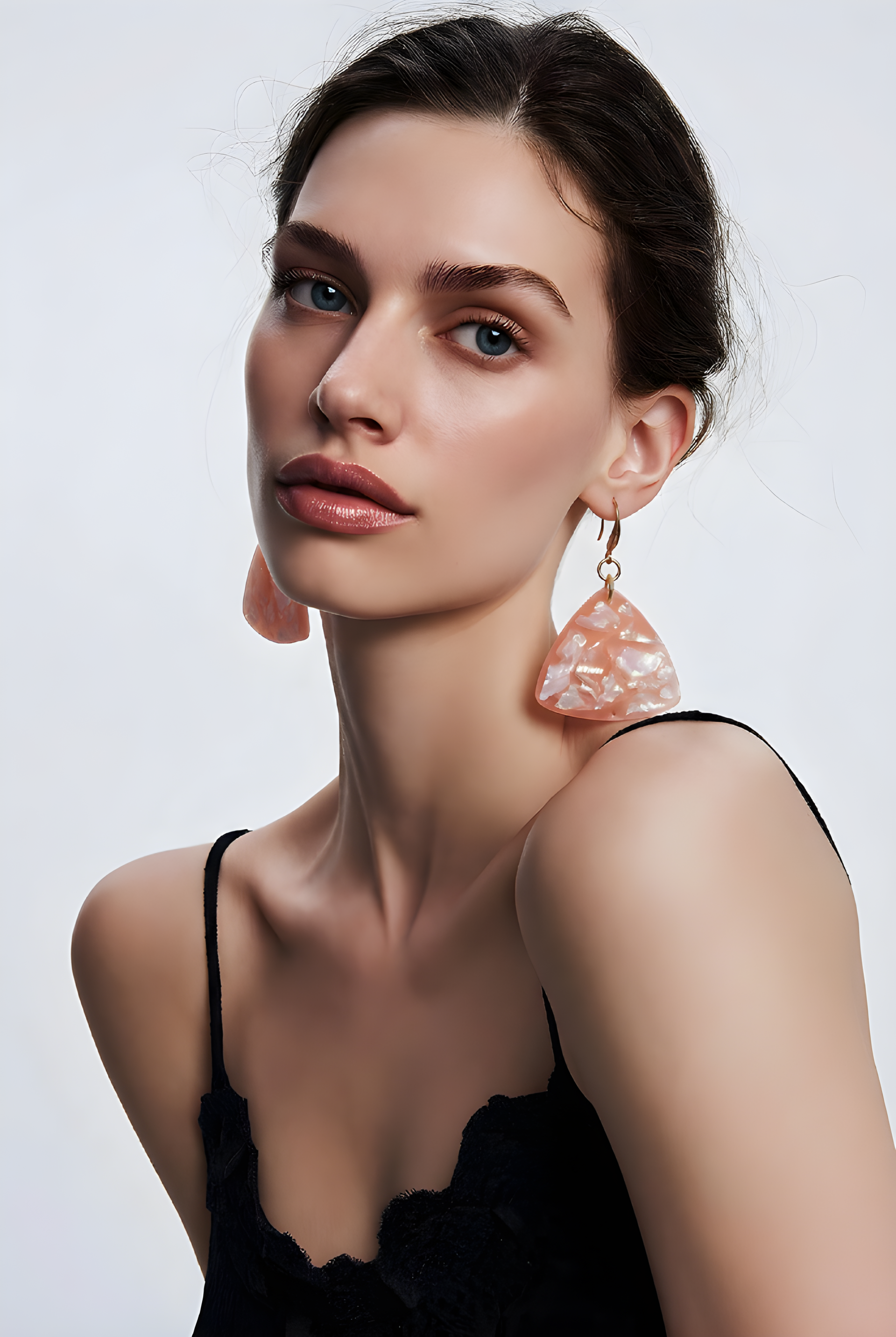 Beachy Peachy Resin Art Earrings strewn with Abalone Shell