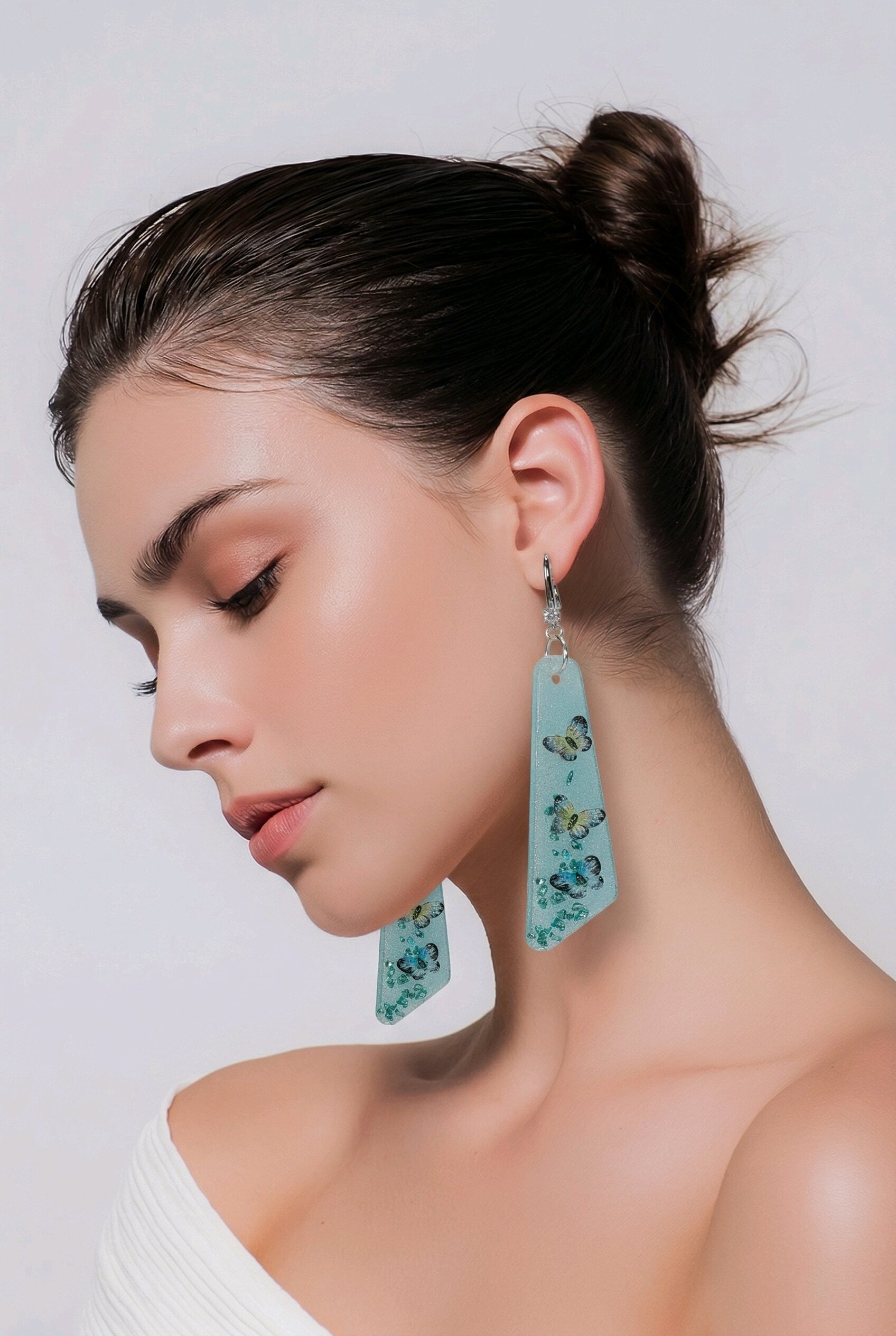 Turquoise Sparkles and Butterflies Dangle Earrings