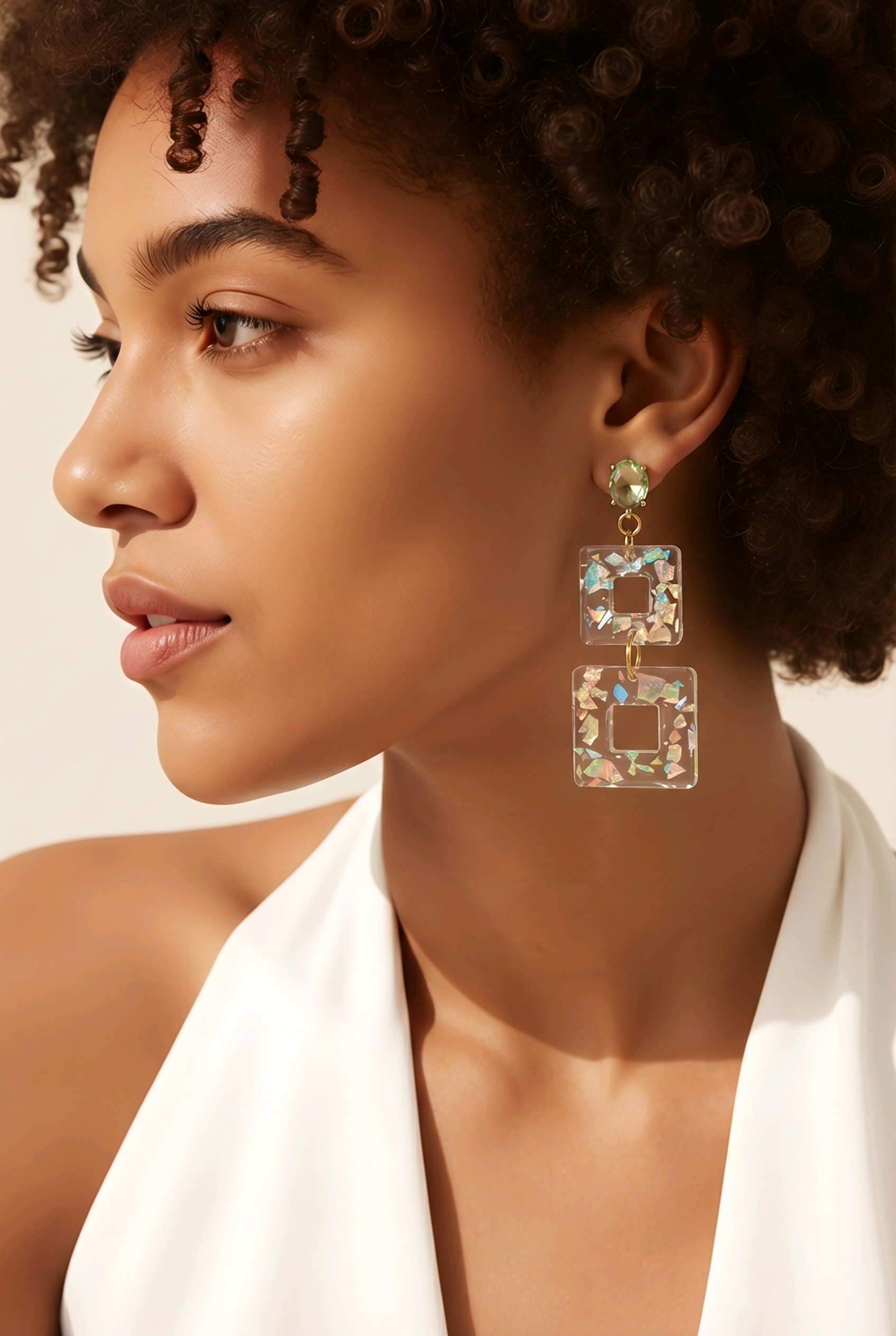 Spunky Colorful Squares with holes post dangle Earrings