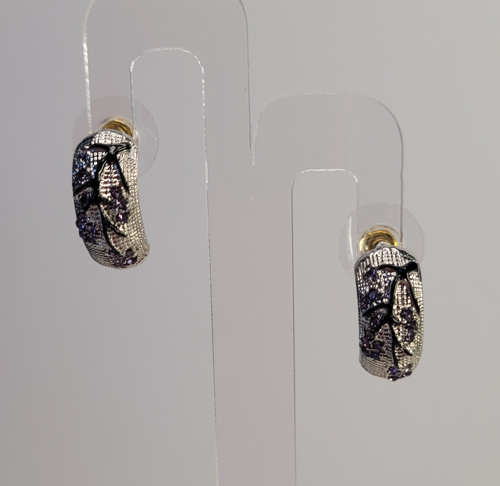 Small Huggie Style Silvertone Earrings