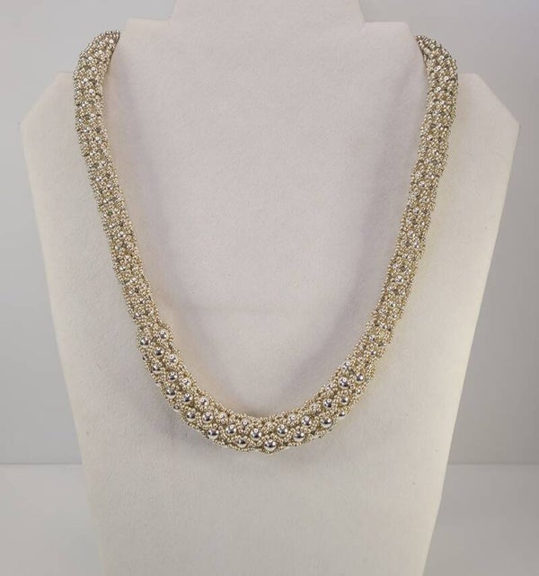 All Silver Beads Netted Necklace