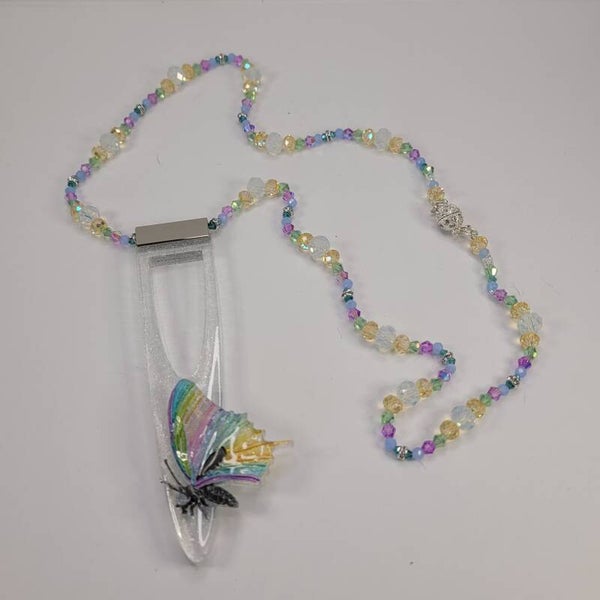 Silver Glitter inside Clear Resin Art Statement Necklace