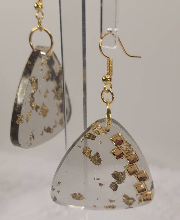 Resin Art Round Triangle Golden Dangle Earrings