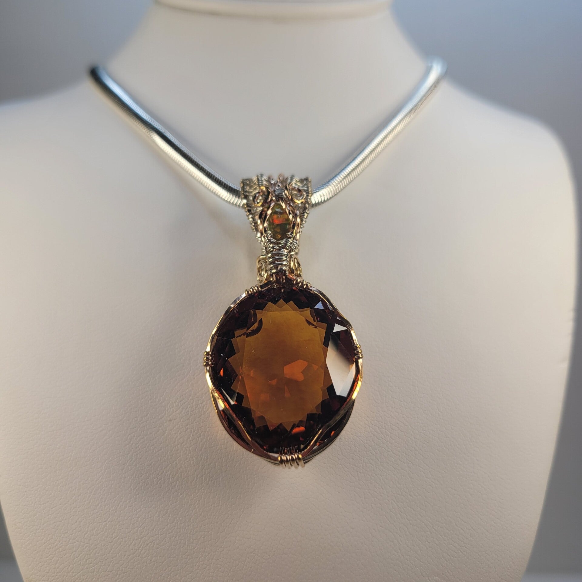 Spiced Honey Colored 27 carat Madeira Citrine Pendant in Mixed Metals