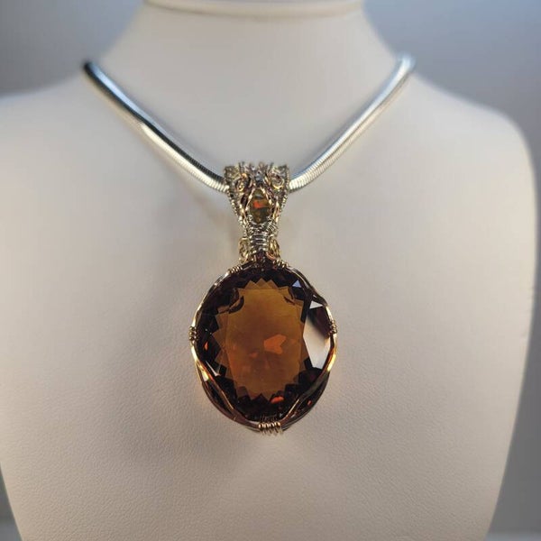 Spiced Honey Colored 27 carat Madeira Citrine Pendant in Mixed Metals