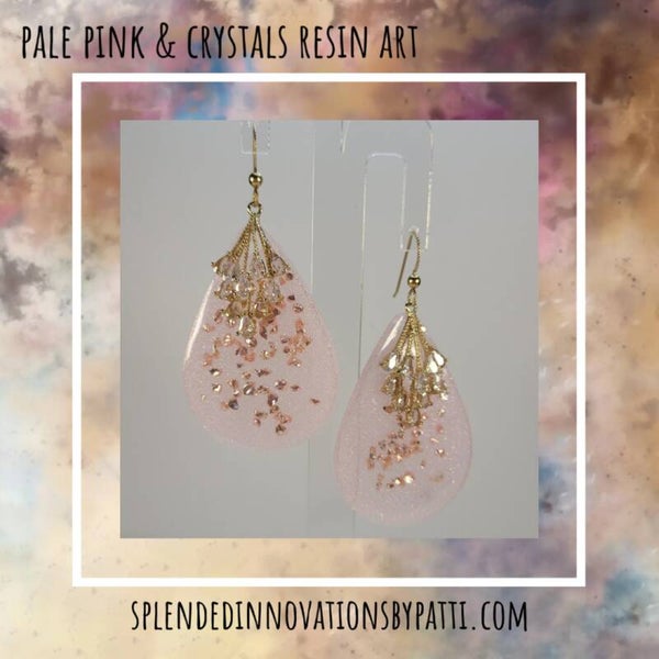 Magical Peachy Pink Sparkling Resin Art Dangle Earrings