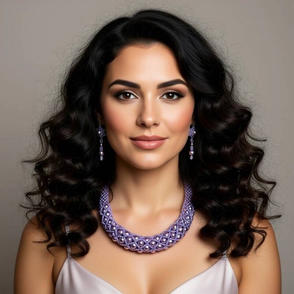 Memorable Deep Lavendar Beaded Necklace & Earrings Set