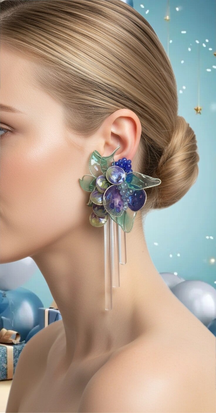 Stunning Wire Resin Art Post Earrings Turquoise Lavender