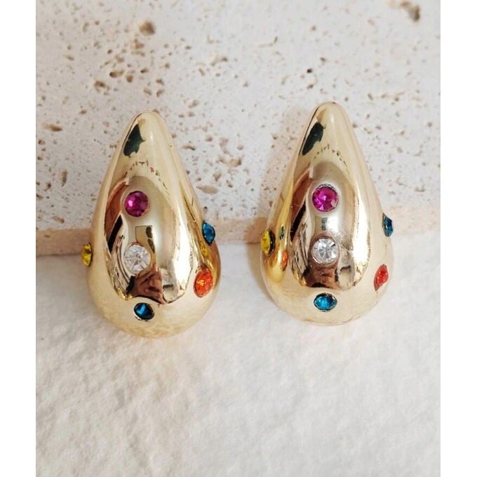 Druppel oorknopjes met gekleurde kristallen