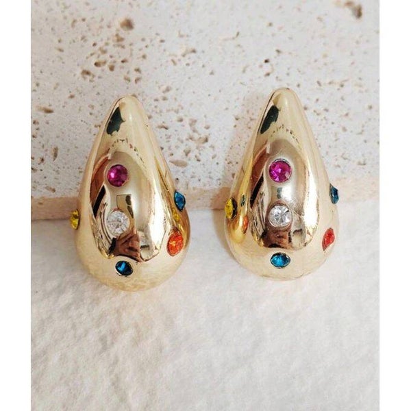 Druppel oorknopjes met gekleurde kristallen