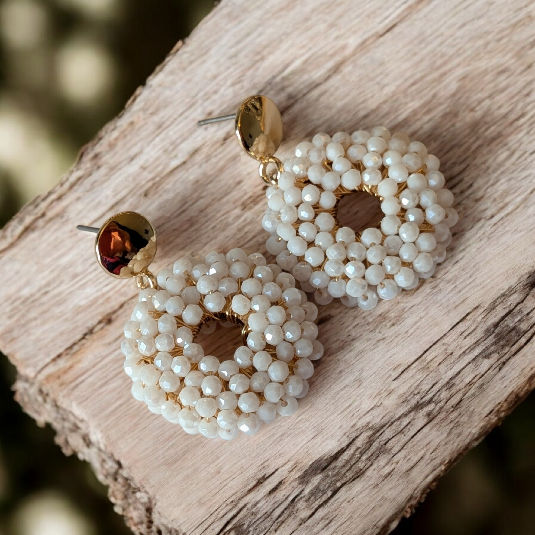 Statement Oorbellen Rond - Beige & Goud