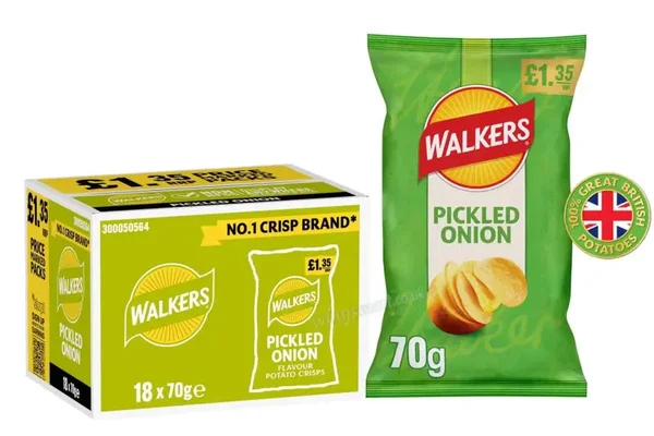 Walkers Pickled Onion Sharing Crisps 70g 18 Pack