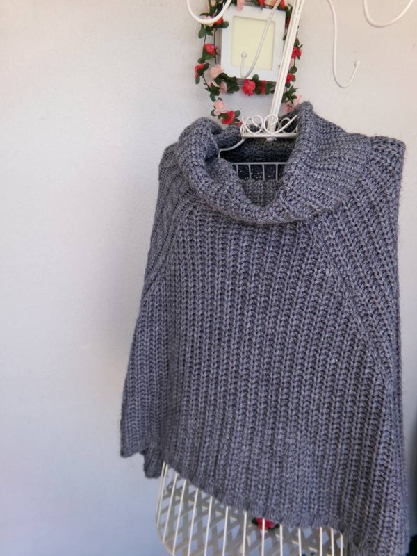 Pancho Tricot Grosse Maille Gris Taille Unique Neuf