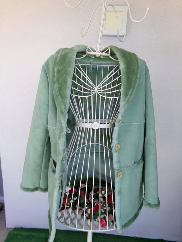 Manteau velours doux Vert Amande Taille 40