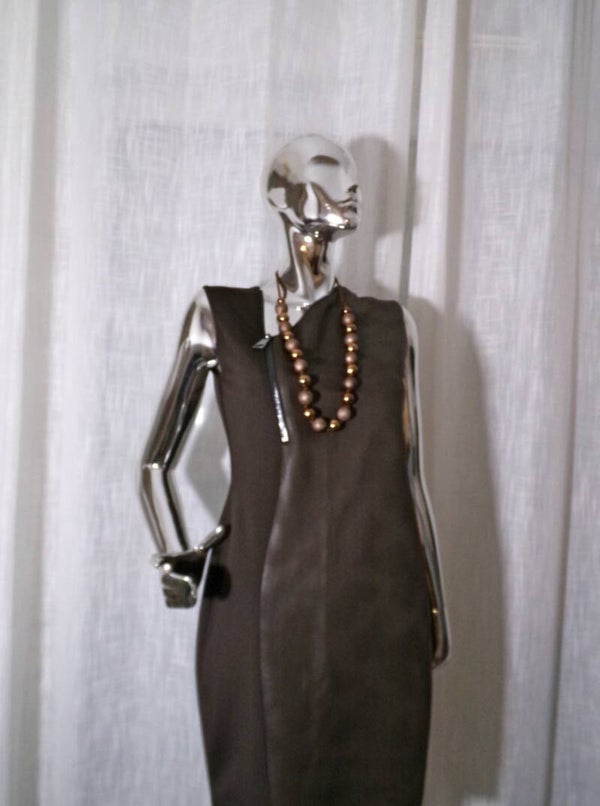 Robe Marron Mi tissus extensible mi simili cuir 38/40
