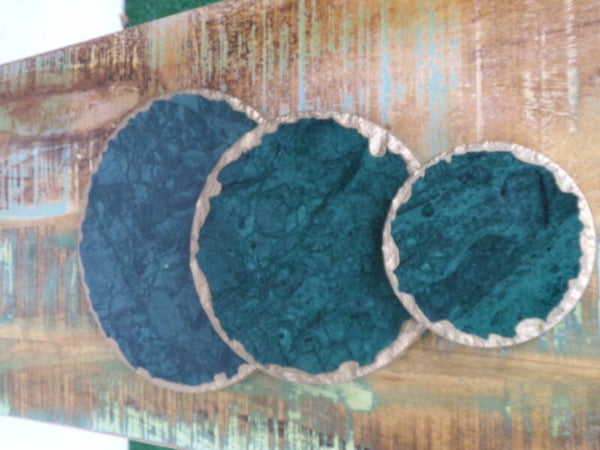 Plateaux décoration vert marbre et entourage or Neuf