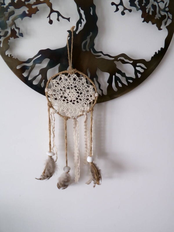 Attrape Rêves Marron et Beige à plumes Neuf