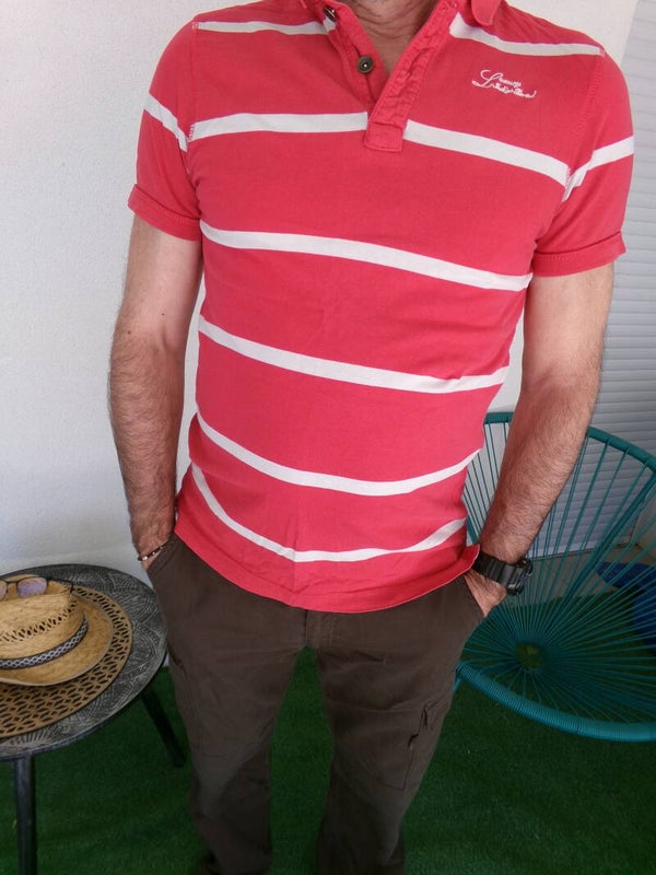 Polo Rose foncé et blanc à rayures Taille M JULES