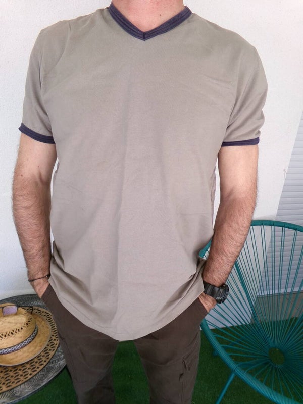 Tee Shirt Marron clair orné de bleu marine CELIO Taille M