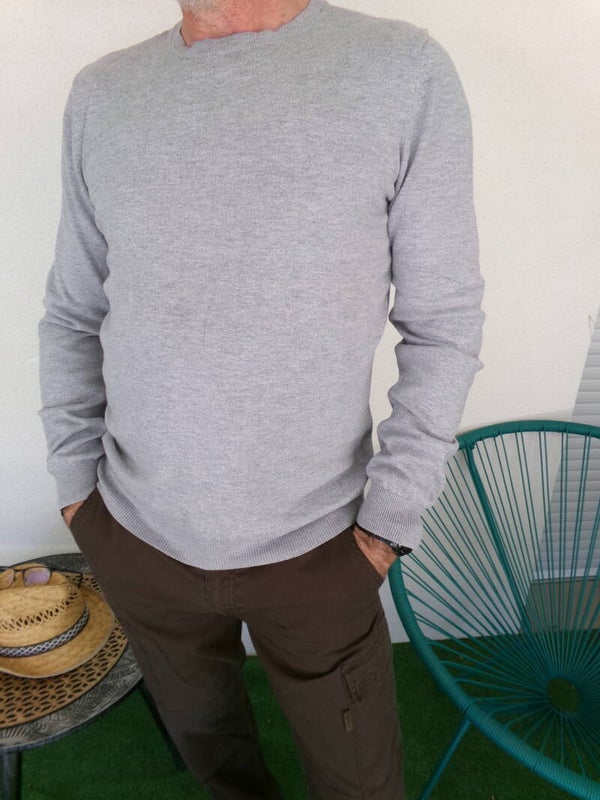 Pull Col Rond Gris Clair CELIO TAILLE M