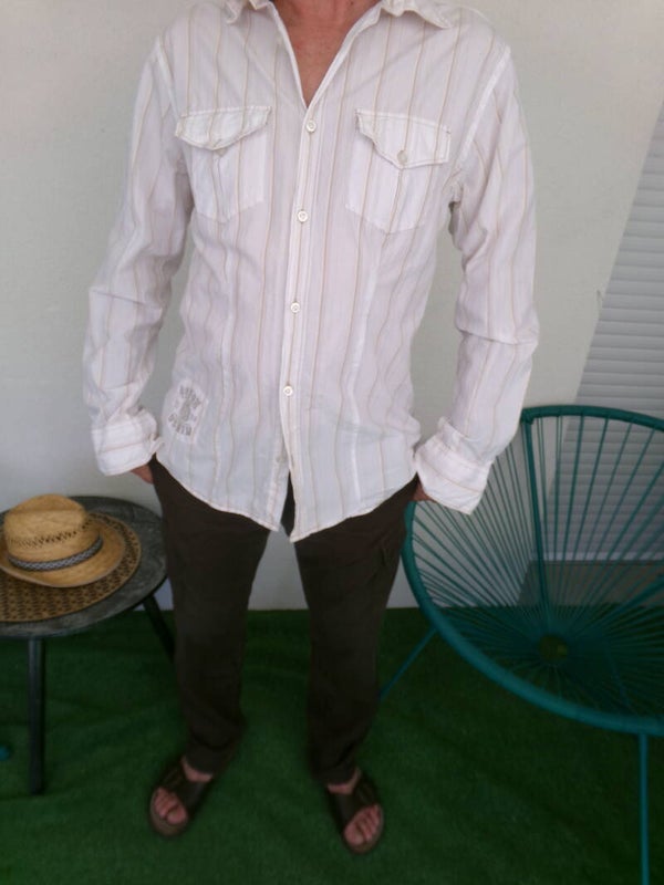 Chemise manches longues à lignes blanc beige JULES Taille L