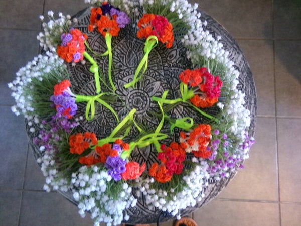 Bouquet de fleurs cérémonie Couleur Mélangées ruban vert anis fait main Artisanat