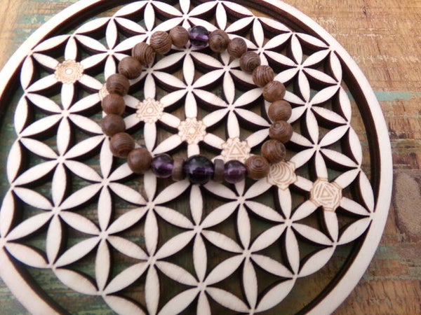 Bracelet YOGA Bien être Bois et Améthyste MIXTE
