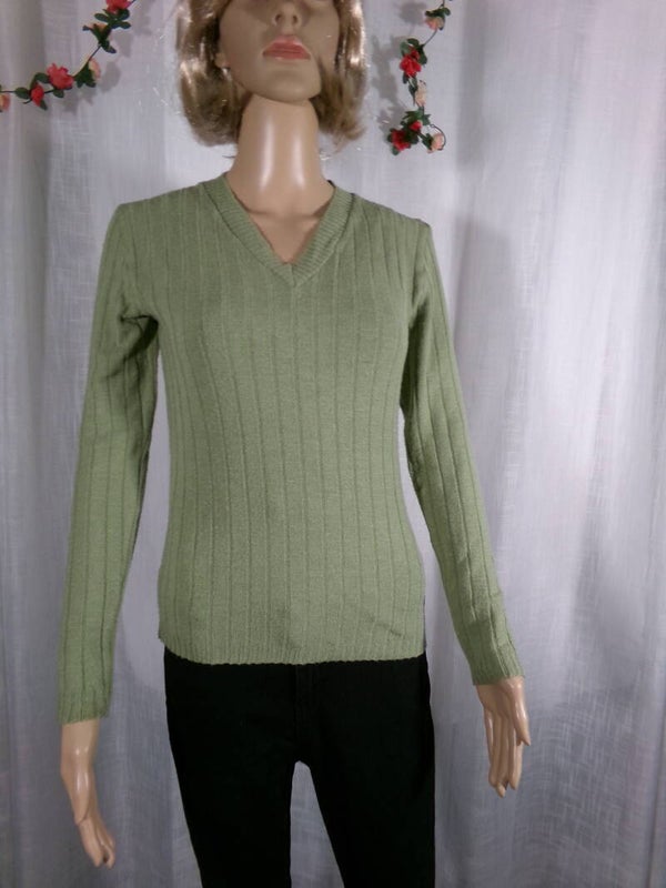 Pull col en V vert verduron élasthane Taille 36/38