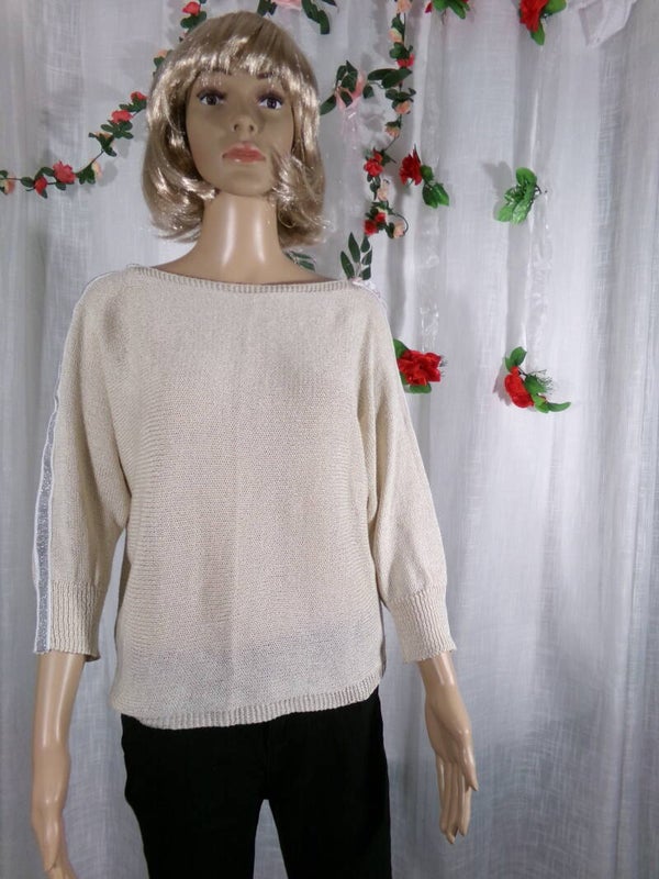Pull Beige Liseré argent brillant CLOOTHES Taille unique