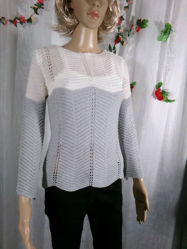 Pull crocheté  Blanc et Gris Taille S/M