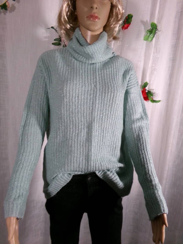 Pull Col Roulé Léger, Vert d'Eau, paillettes argent INEXTENSO Taille S