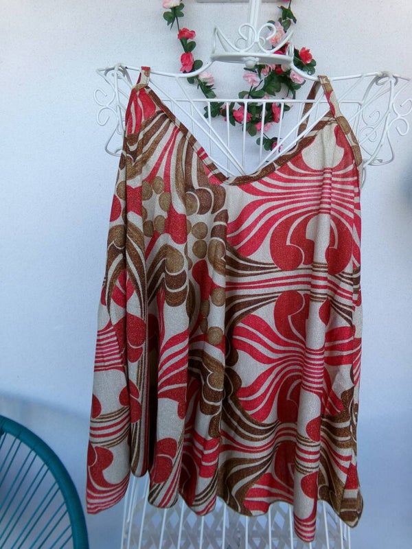 Haut fines bretelles multicolores ton Rouge Marron à paillettes Taille M/L