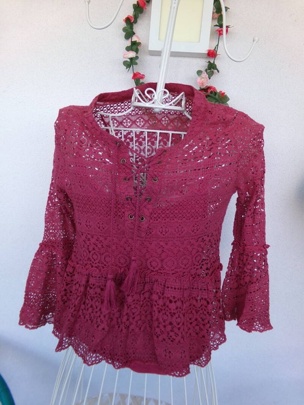 Haut Printemps/Eté crocheté et doublé Rouge foncé Taille S