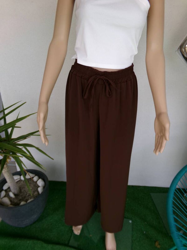 Pantalon large Marron Foncé Taille Unique Viscose Elasthane MADE IN ITALY