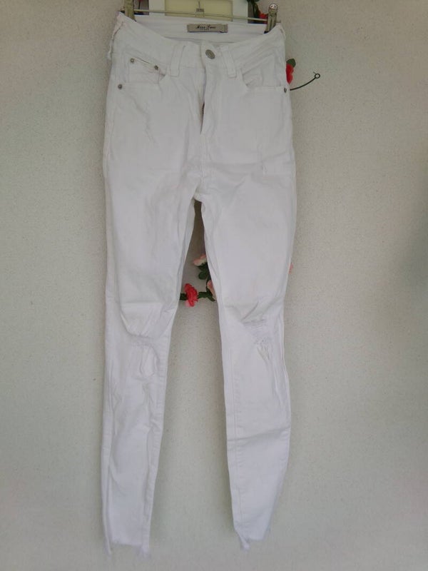 JEAN Blanc MISS JWO JEANS extensible troué Taille XS