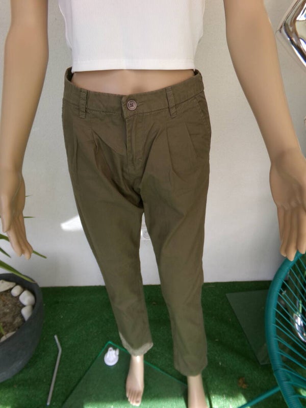 Pantalon Classique à pinces Kaki en coton, léger, CAMAÏEU Taille 36