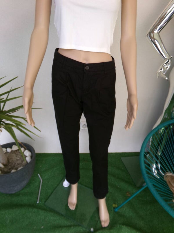 Pantalon Classique à pinces Noir en coton, léger, CAMAÏEU Taille 36